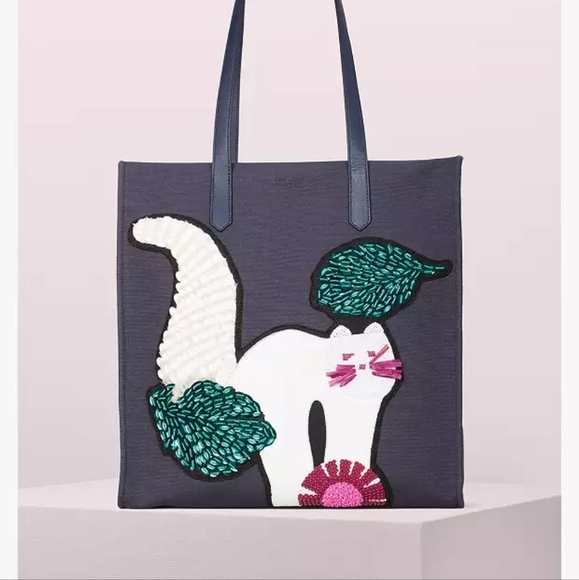 Kate Spade Rare Kitty Embellished Extra Large North South Tote EUC - Picture 6 of 8